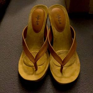 Chicklet Camel Colored Wedge Sandals